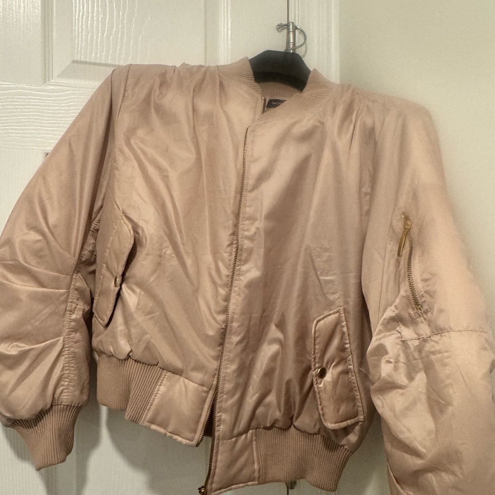 Women's Satin Bomber Jacket - Beige